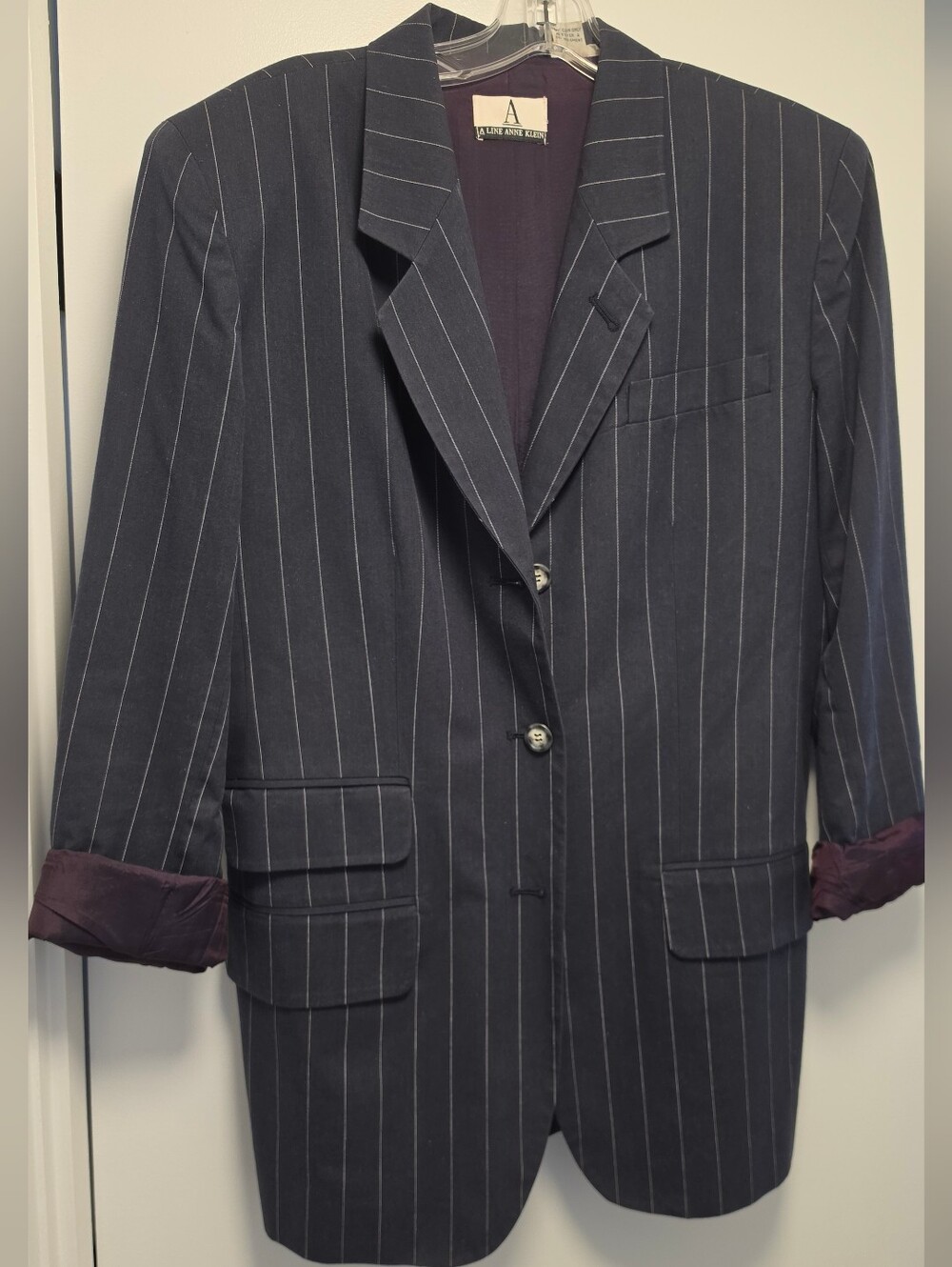 Vintage A Line Anne Klein 1988 Pinstriped Cotton/Rayon Blazer sZ 6